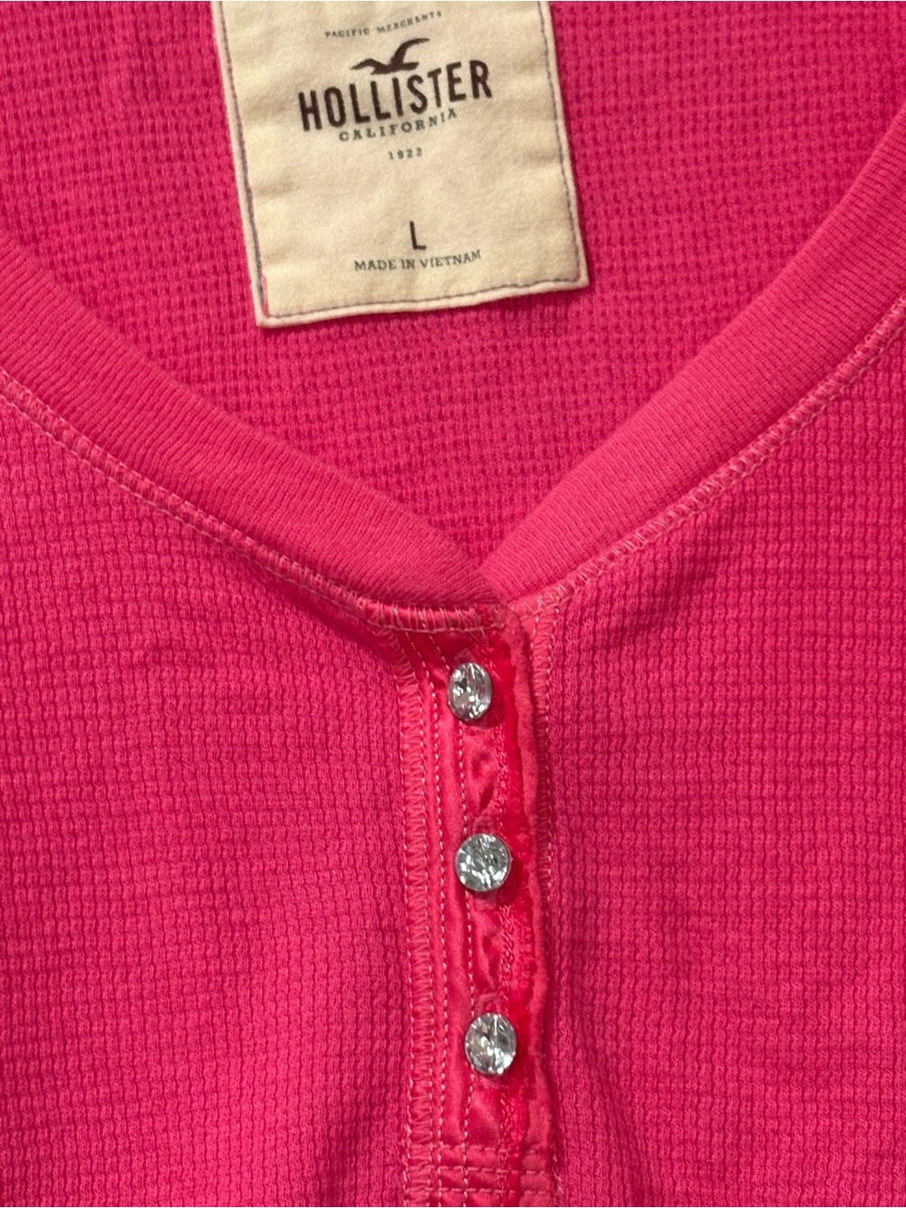 Vintage Y2K Hollister Hot Pink 3/4 Sleeve Henley Top NWT Rare - Picture 6 of 8